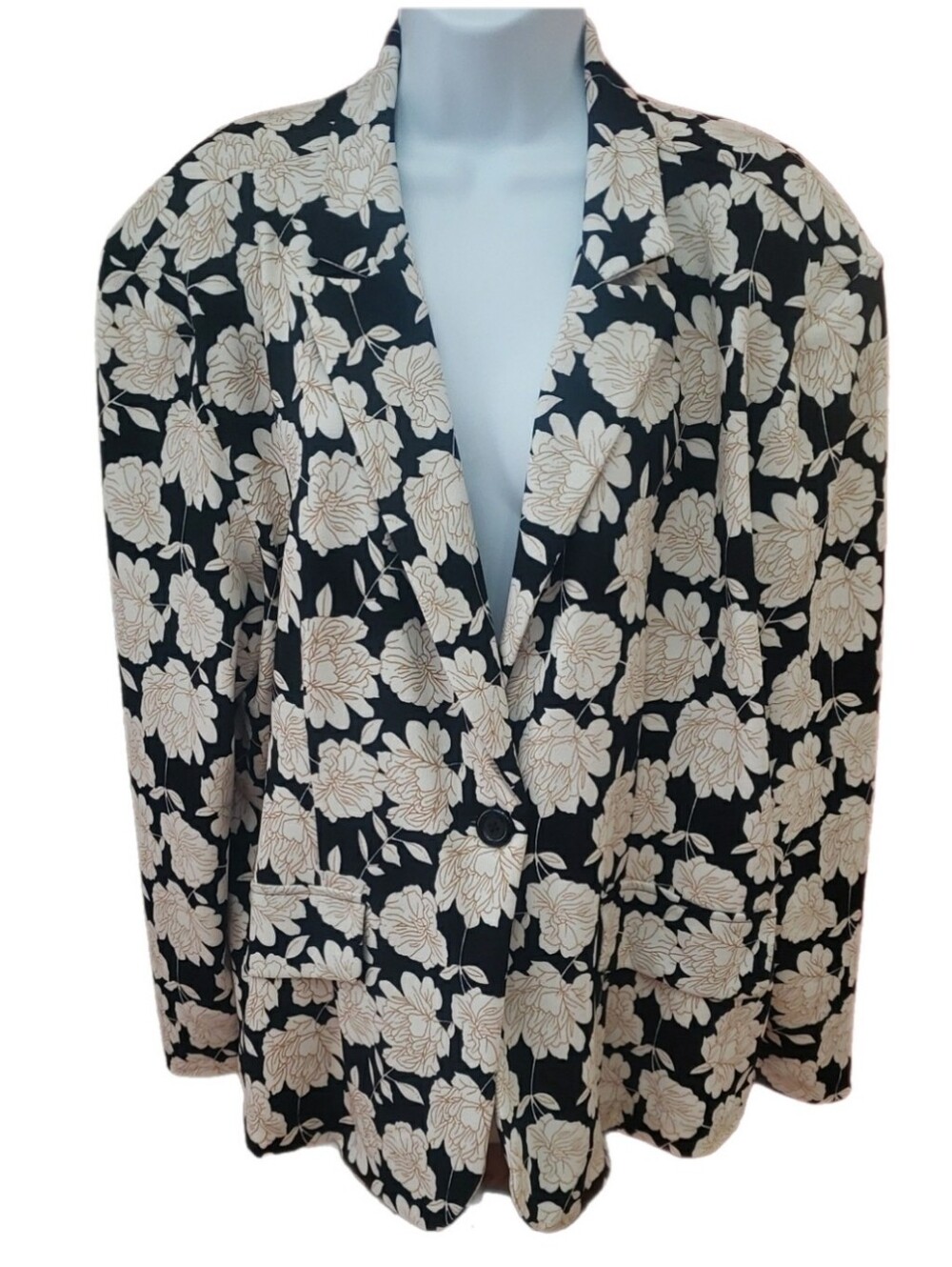 Glamour Black Blazer with Cream Floral Print, 3X